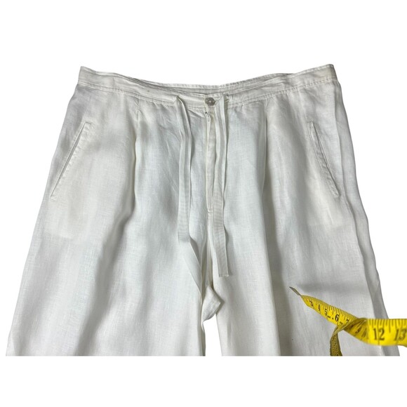Debra DeRoo Wht Pleated Super Wide Leg Linen Pant Size L Beachy Breezy Flowy - Picture 9 of 13